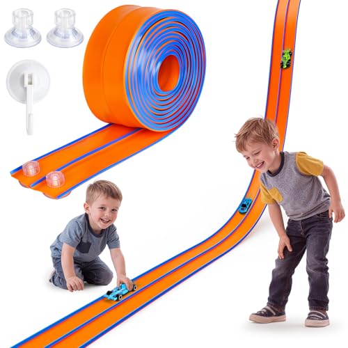Hot Bee Car Track 4,5 m, Pista de Carreras Flexible para Coches de Juguete y Coches de Metal
