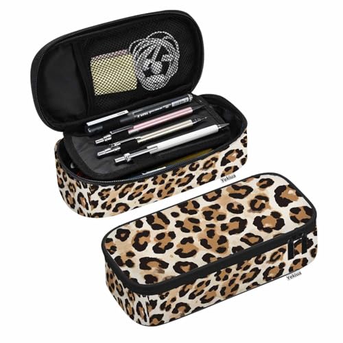 Image of Yekiua Cheetah Pencil Case Organizer Animal Leopard Skin College Office Big Capacity Pencil Bag Brown Black Beige