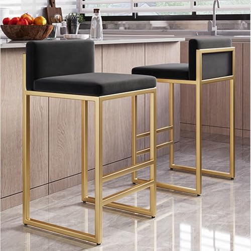 Juego de 2 taburetes de bar tapizados de terciopelo con marco dorado, sillas altas de cocina y comedor con reposapiés, estilo industrial para pub y uso doméstico