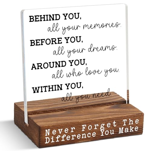 Inspirational Acrylic Desk Sign - Behind You Before You Around You Within You Quote, Encouragement Gift for Women Men Friend Coworker, Motivational Office Decor for Birthday Graduation - FSF414