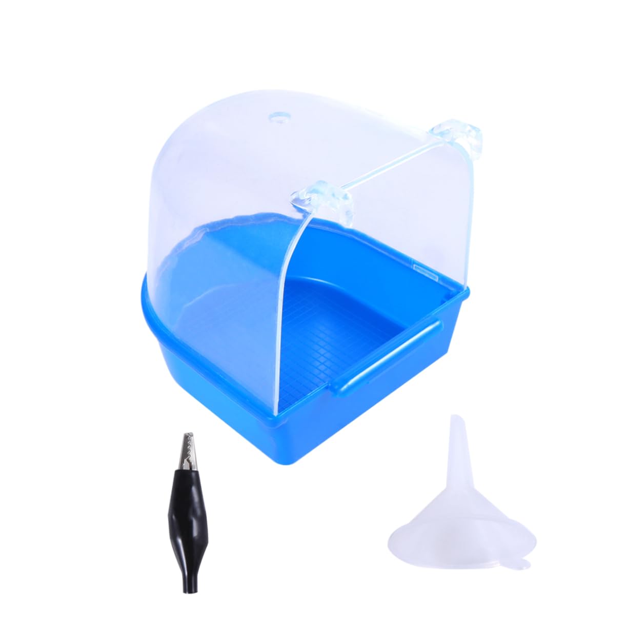 VANZACK 2pezzi Vasca da Bagno per Uccelli con Funnel Box per Bagno di Pappagalli Accessorio per Pulizia Avicola Blu Design Intelligente e Resistente per Uccelli di Piccole
