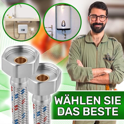 Flexibles Wasseranschluss Schlauch Länge 40 cm Ø 13 mm Anschlussart Innengewinde-Innengewinde 3/8” x 1/2” - MADE IN SPAIN - Garantie 5 Jahre - ONIX TECH