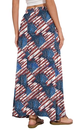 Image of Womens Maxi A-line Long Skirt Casual 2026 Elastic High Waist Flowy Skirts with Pockets