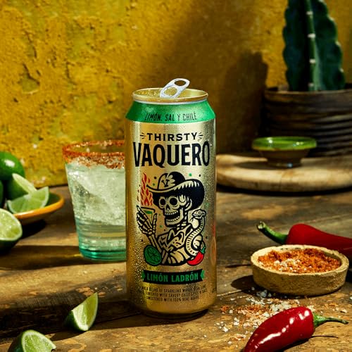 Image of Thirsty Vaquero, Lime, Salt & Chile Flavored soda (Limon Ladron), Mexican-inspired soda, Real Fruit Juice & Savory Spices, Made with Organic Agave, Low Calorie, Natural Juice, 16 oz Cans, 12-Pack