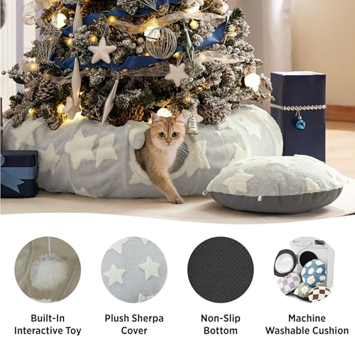 Image of Lesure Donut Cute Jacquard Cat Tunnel Bed Kitten Toys for Puppy Bunny | 33.5x33.5x10in,Round Cat Bed Tube for Indoor Cats Rabbit Dog,Pet Peekaboo Cave Toy,Spiral Hideaway,Washable Cushion,Grey