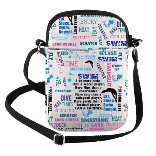 FEELMEM Swimming Crossbody Bag Swimmer Gifts Swim Lover Gift Swim Coach Gift Swimming Quotes Travel Bag Swim Team Gift