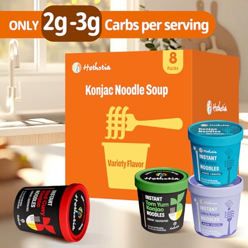 Image of Hethstia Konjac Noodles Cups 8 Variety Pack Shirataki Noodle, 4 Flavors | Pho, Spicy Tom Yum, Red Curry, Laksa, Vegan, Gluten-Free, Low Carb, Keto Friendly, Low Calories, Ready-to-Eat & Holiday Gift