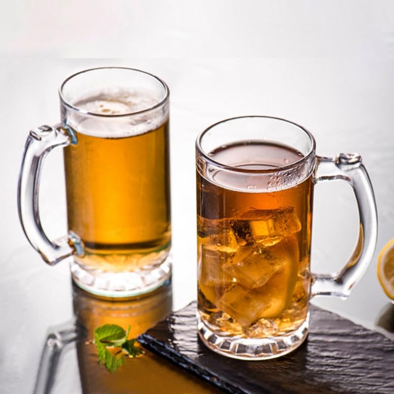 Image of Melbify Beer Mug | 500 ml | Set of 2 | Petal Bottom Embossing Design | Mug with Handle | Classic Beer Glasses | Premium | Heavy | Perfect for Beer, Cider,Cocktails,Mocktails | Gift Set