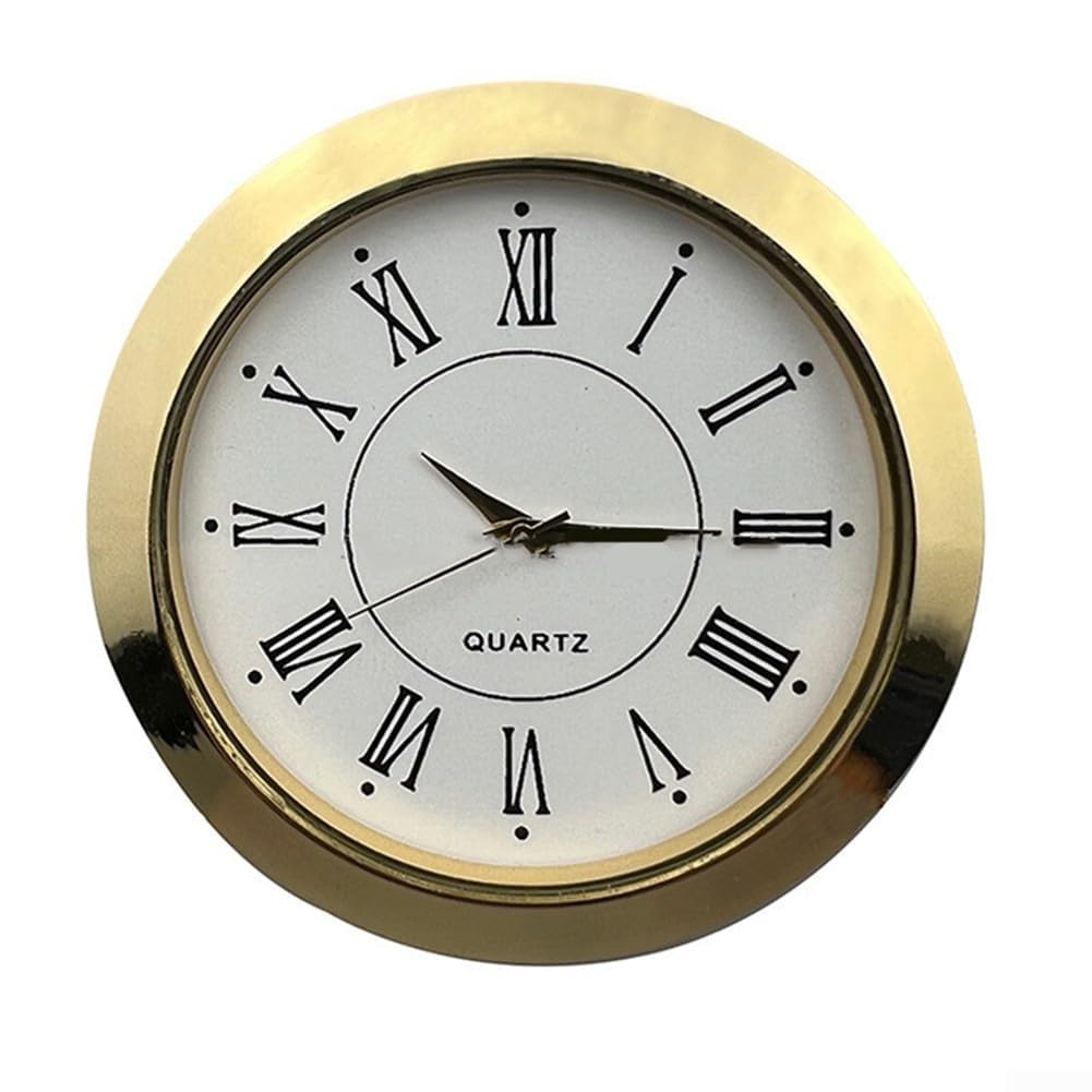 BEYOEE 55mm Quartz Insert Movement With Roman Numeral Battery Silent Non-Ticking Rim Classic Clock for Crafts Living Room Home,Gold Roman