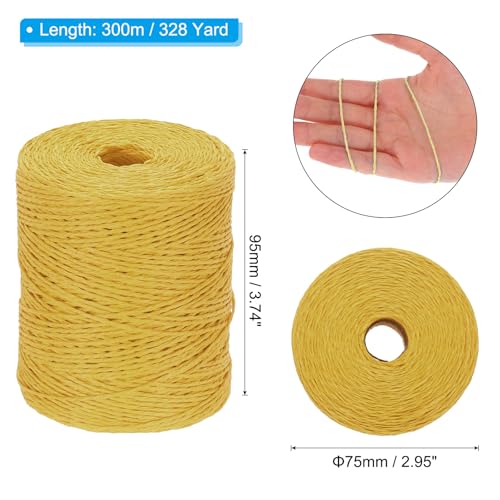 Image of PATIKIL Natural Cotton Raffia Yarn 328 Yard, Crochet Raffia Paper Ribbon for DIY Sun Hat Beach Bag Crochet Yarn Wrapping Knitting, Golden Yellow