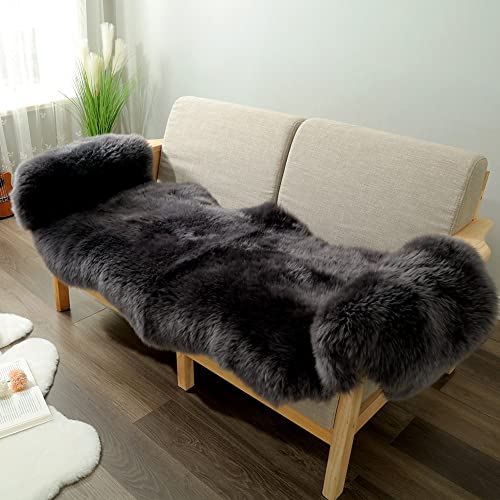 Iriwool Premium Genuine Fur Sheepskin Rug Real Australia Sheepskin Natural Luxury Fluffy Lambskin Fur Area Rug Seat Covers For Kids Bedroom Sofa Chair Cover Pets Dogs Mat (2' X 6'Dark Gray) #TOP2