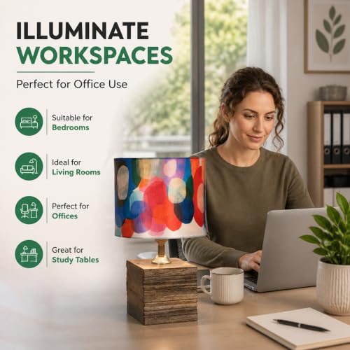 Image of tu casa Mango Wood Table Lamp Fabric Shade Bedroom, Living Room, Console