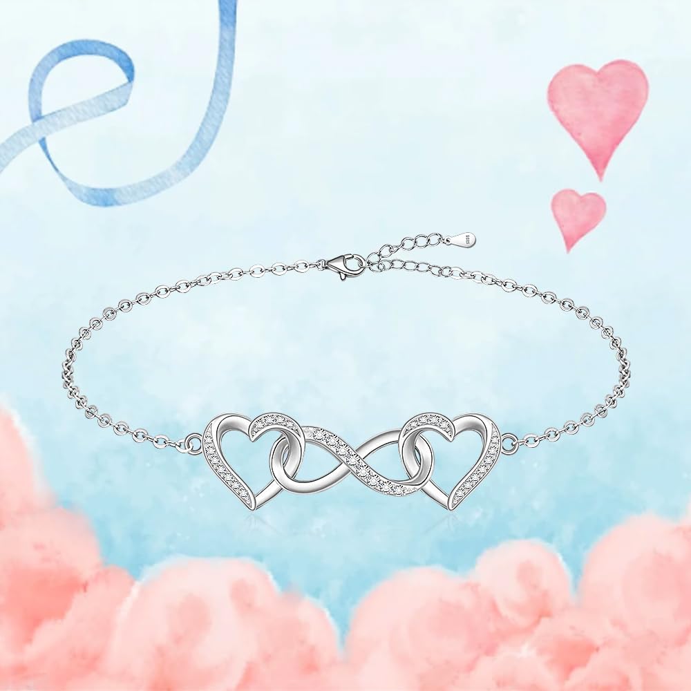 Fenthring Heart Bracelet Infinity Bracelets for Women Sterling Silver 925 Adjustable Love Infinity Heart Jewelry for Birthday - Image 6
