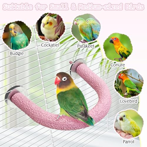 Image of PINVNBY 5 Pack Bird Perch Resin Bird Beak Grinding Stone Parrot Cage Stand Platform Foot Claws Trimmer Chew Toy Cage Accessories for Budgie Cockatiel Conure Lovebird Finch (Pink)