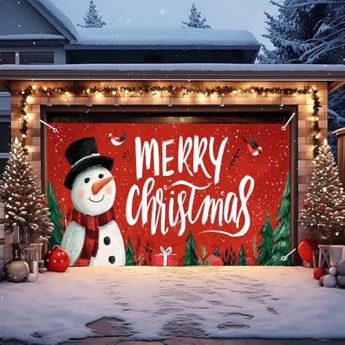 Image of Christmas Garage Door Decorations 6 x 13 ft, Snowman Cover