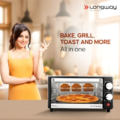 Image of Longway Royal Plus OTG 12 Ltr Oven Toaster Griller with Multiple Heating Modes | Temperature Timer Control for Baking Pizza, Cake, Grilling Chicken & Toasting Bread | 2 Years Warranty (800W, Silver)
