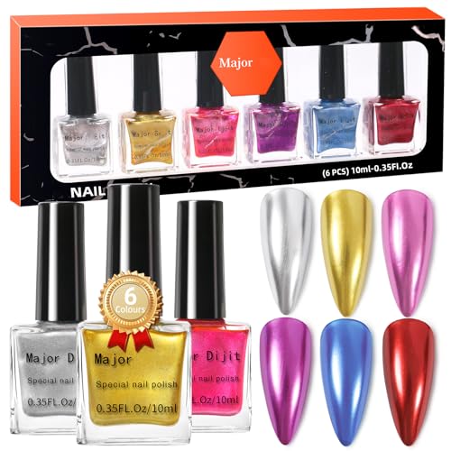 Nail Polish Sets - 6 Colours Metallic Nail Varnish Set - Quick Dry Nail Polish - Long Lasting High Gloss Silver Gold Red Nail Colour, Chip Resistant Shiny Finish,Manicure Art Women Gift Sets