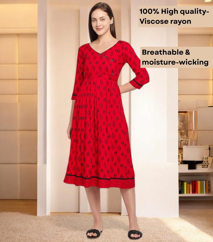 Image of DUMMY SHAPE Feeding Kurtis for Women Cotton Rayon | Printed Pregnancy Flare Kurta with Nursing Zippers to Pre & Post Partum | Maternity Dresses | Gifts for Pregnant Woman