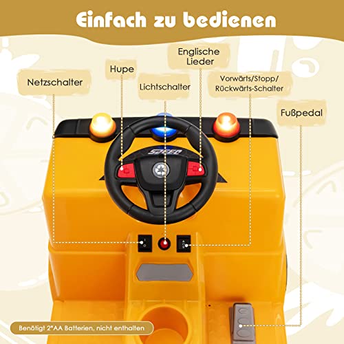 COSTWAY 12V Kinder Aufsitz Müllwagen mit Musik, Hupen und Licht, Elektroauto mit Vorwärts-/Stop-/Rückwärtsfunktion, inkl… – Bild 6