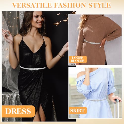 Women Elastic Skinny Waist Belt, Gold Ladies Belt Metal Thin Belt Women Dress Belt Versatile Stretch Chain Belt2