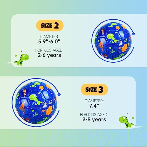 Inpodak Toddler Soccer Ball Size 2 Cartoon Ball Baby Soccer Ball Dinosaur Soccer Ball For Kids With Pump, Mesh Net And Box (Glitter Blue, Size 2) #TOP4