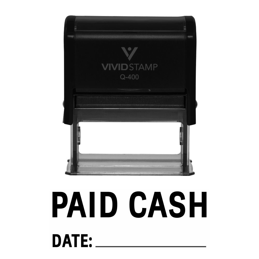 Paid Cash with Date Line Self Inking Rubber Stamp (Black Ink) - X-Large 2 Pack
