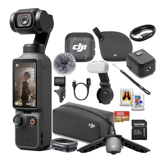 DJI Osmo Pocket 4 Creator Combo, Vlogging Cameras, 4K/240fps Vlog Camera, 3-Axis Stabilization, Active Track 7.0, Mic + Fill Light Included + 128GB Memory, + More