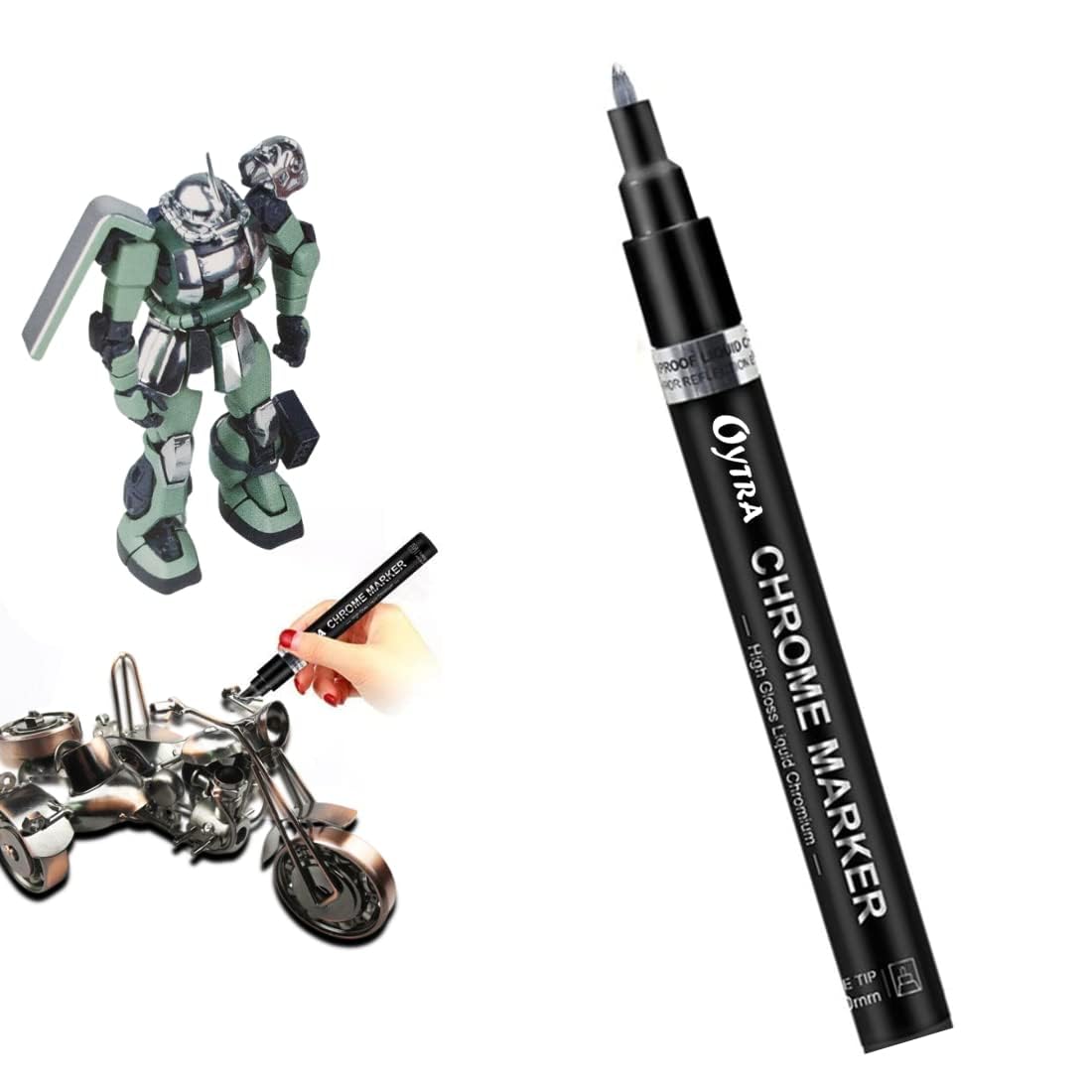 Oytra Silver Chrome Marker Mirror Finish 1 Pc Metallic Permanent Reflective High Gloss for DIY Resin Art Plastic Steel Stone Ceramics Glass Metal Car Tyre for Artists