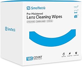 SmoTecQ Lens Cleaning Wipes 180 Count + 2 Microfiber Cloths – Pre-Moistened, Streak-Free, Safe for Eyeglasses, Screens & Camera Lenses