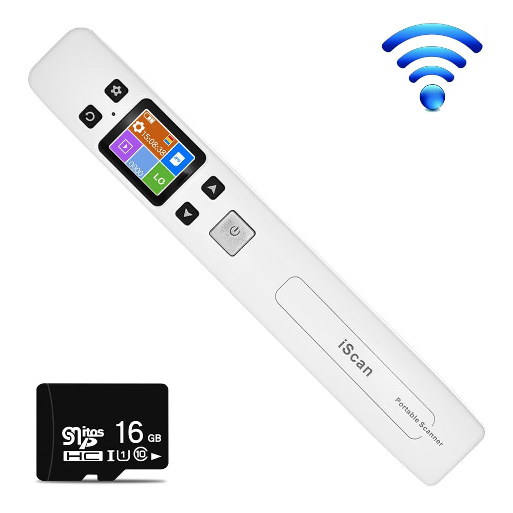 for iScan WiFi Wand Tragbarer Scanner Wiederaufladbar A4 Dokumentenscanner 1050DPI JPG/PDF Mit LCD-Bildschirm (Weiß)