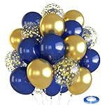 Balloons Navy Blue and Gold, 12 Inch Navy Blue Metallic Chrome Gold and Confetti Latex Balloons, Blue Gold Party Balloons Helium Balloon Set for Boys Birthday, Wedding, Baby Shower Party Decorations