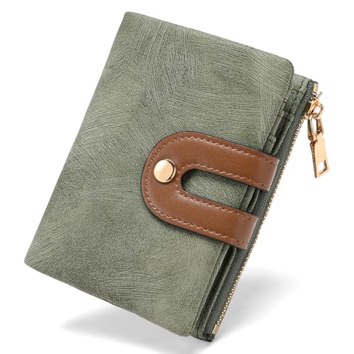 Small Wallets for Women Leather Bifold RFID Blocking Card Holder Compact Wallet Women with Zipper Coin Pocket