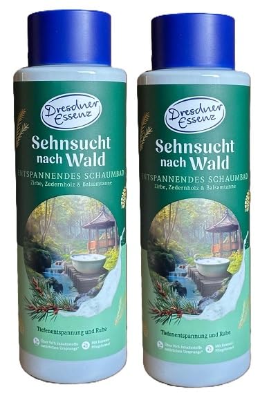 Dresdner Essenz Sehnsucht nach Wald Schaumbad 2er Pack (2 × 500 ml) Entspannendes Schaumbad mit Zirbe Zedernholz & Balsamtanne