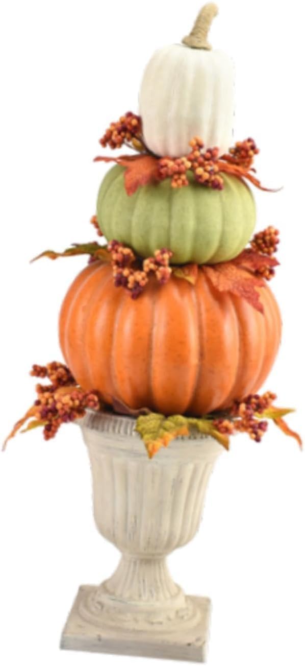 Fake Foam Pumpkin Artificial Pumpkin Model 3 Layers Stacked Pumpkin Ornament Simulated Pumpkin Statue Pumpkin Figurine for Halloween Thanksgiving Harvest Table Decor