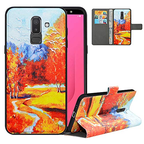 LFDZ Compatible with Samsung J8 Case/Samsung A6 Plus Case,PU Leather Samsung On8 Wallet Case with [RFID Blocking],2in1 Magnetic Detachable Flip Case for Samsung Galaxy J8 2018/A6 Plus/On8,Autumn