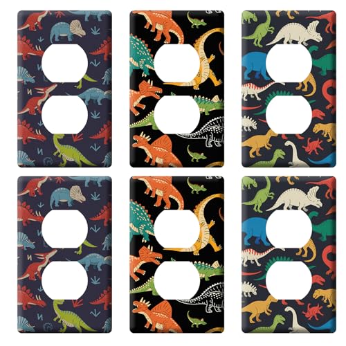 Image of GTOTd Dinosaur Outlet Cover Sticker Deacl 6 pcs (Not Plate,Size 4.5" x 2.76"),Cute DIY Wall Decor Art Decorative Light Switch Plate Faceplate Kids Room Kitchen Bathroom