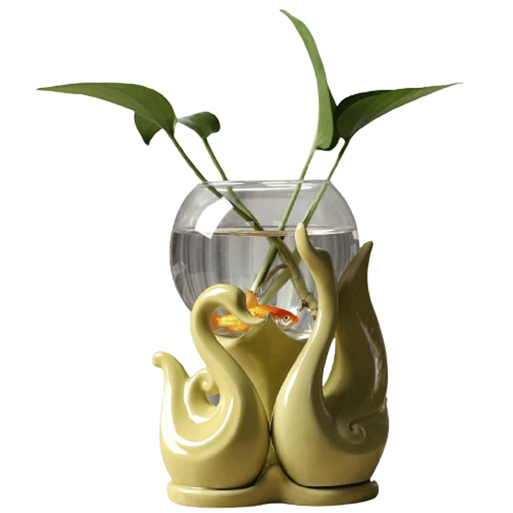 Ngdfgr Yellow Unique Vase Glass Vases Flower Vase Fish Tank Hydroponics Decorative Centerpiece Terrarium Container Home Office Tablelop Fashion (Yellow),
