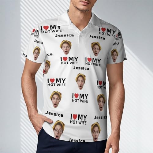 I Love My Hot Wife Personalized Photo Polo Shirts for Men Custom Men\'s Funny Golf Polo Shirts with Face Design Your Own Short Sleeve Sports Golf Tennis T-Shirt Tees for Boyfriend Husband Gifts - Thumbnail 2