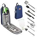 LIFE 2 GO 9-Piece Portable Camp Kitchen Utensil Organizer Set for Indoor or Outdoor-100% Stainless Cookware Kit is Perfect for Travel, Picnics, RVs, Camping, Hiking, BBQs, Parties, Potlucks and more