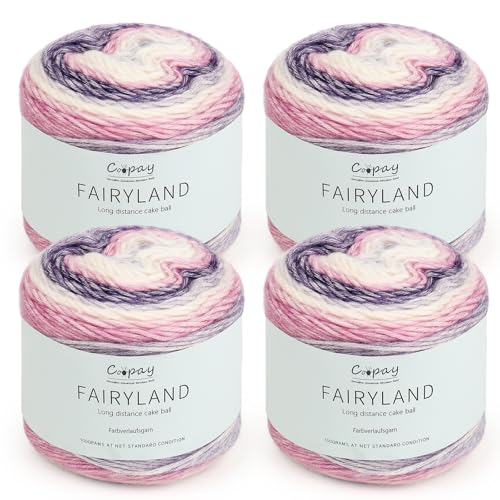 Coopay Farbverlaufsgarn, 400g (4x100g) Wolle zum Häkeln, Mehrfarbiges Gradient Häkelgarn, Schön Farbverlaufswolle Super Weich Häkelgarn, Wolle zum Stricken Elegante Pullover Hüte, Schal - Lila