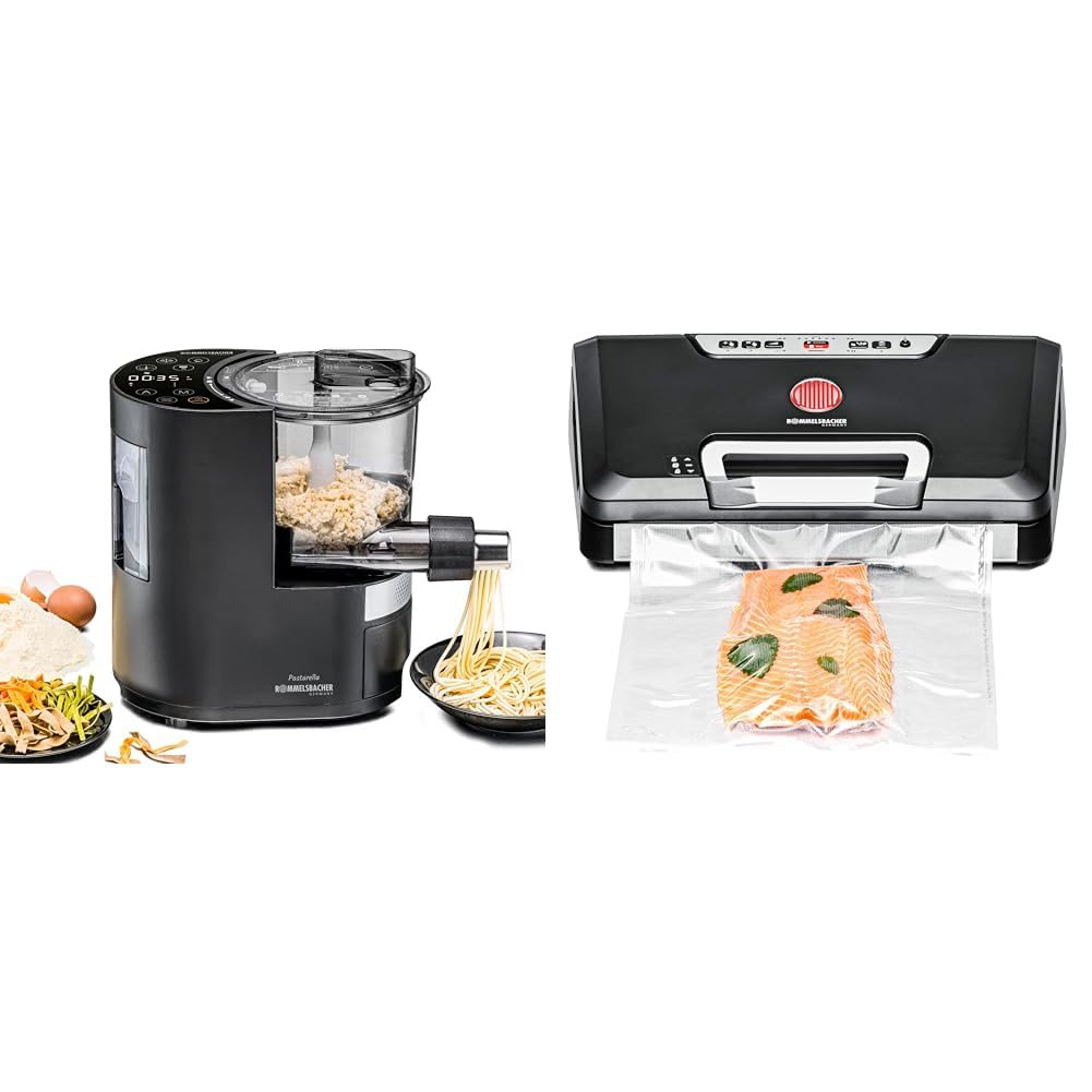 ROMMELSBACHER Elektrische Nudelmaschine PM 220 – bis zu 800 g & Vakuumierer VAC 485-Absaugleistung 15 Liter/Min.