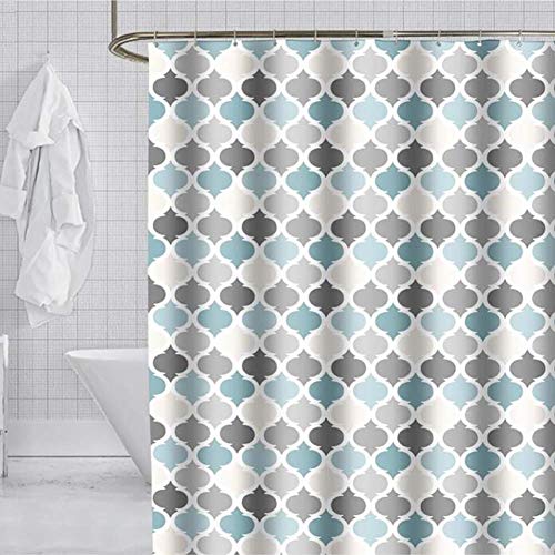WLVG Cortina de Ducha Quatrefoil, diseño geométrico, Cortinas de baño, duchas y bañera, Tela de poliéster, decoración del hogar, Cortina de baño, Azul, 80x180 cm (31x71 Pulgadas)