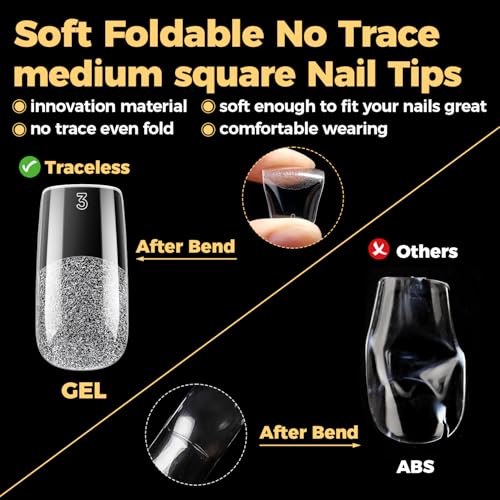 Image of UNA GELLA Medium Square Nail Tips: 240pcs Clear Press on Nails Pre-Etched Half Matte Gel Nail Tips Soft French Acrylic False Nails Extension 12 Sizes Salon Home DIY