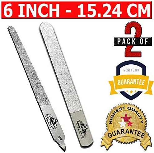 BeautyTrack 6-Inch Diamond Deb Nail File, for Manicure, Pedicure, Grooming Foot Skin, Podiatric Foot Care Instruments, Stainless Steel (Pack of 2, 2026 Stock), Pouch