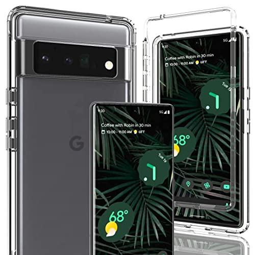 AMENQ Case for Google Pixel 6 Pro, Pixel 6 Pro Case Clear, Dual-Layers Heavy Duty Shockproof with TPU Bumper and Clear Hard Protective PC Front Phone Case for Google Pixel 6 Pro, Clear