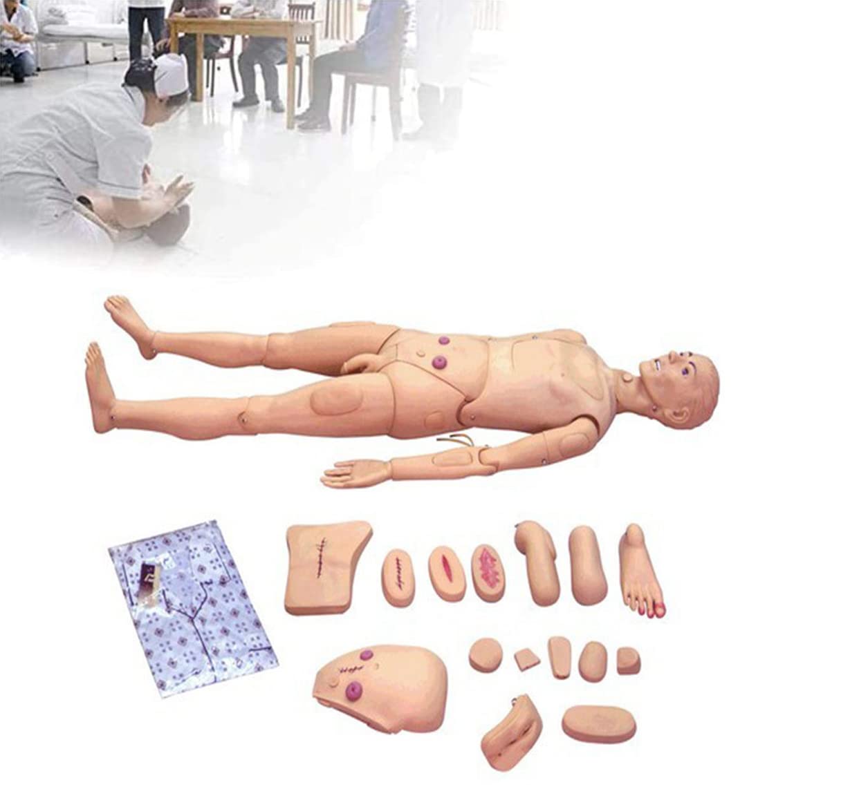 Maniquí Hombre Mujer Cuidado del Paciente Maniquí Simulador De Entrenamiento Modelo Anatómico del Cuerpo En La Escuela De Enfermería 15Pcs Módulo De Entrenamiento Cuidado Evaluación Trauma