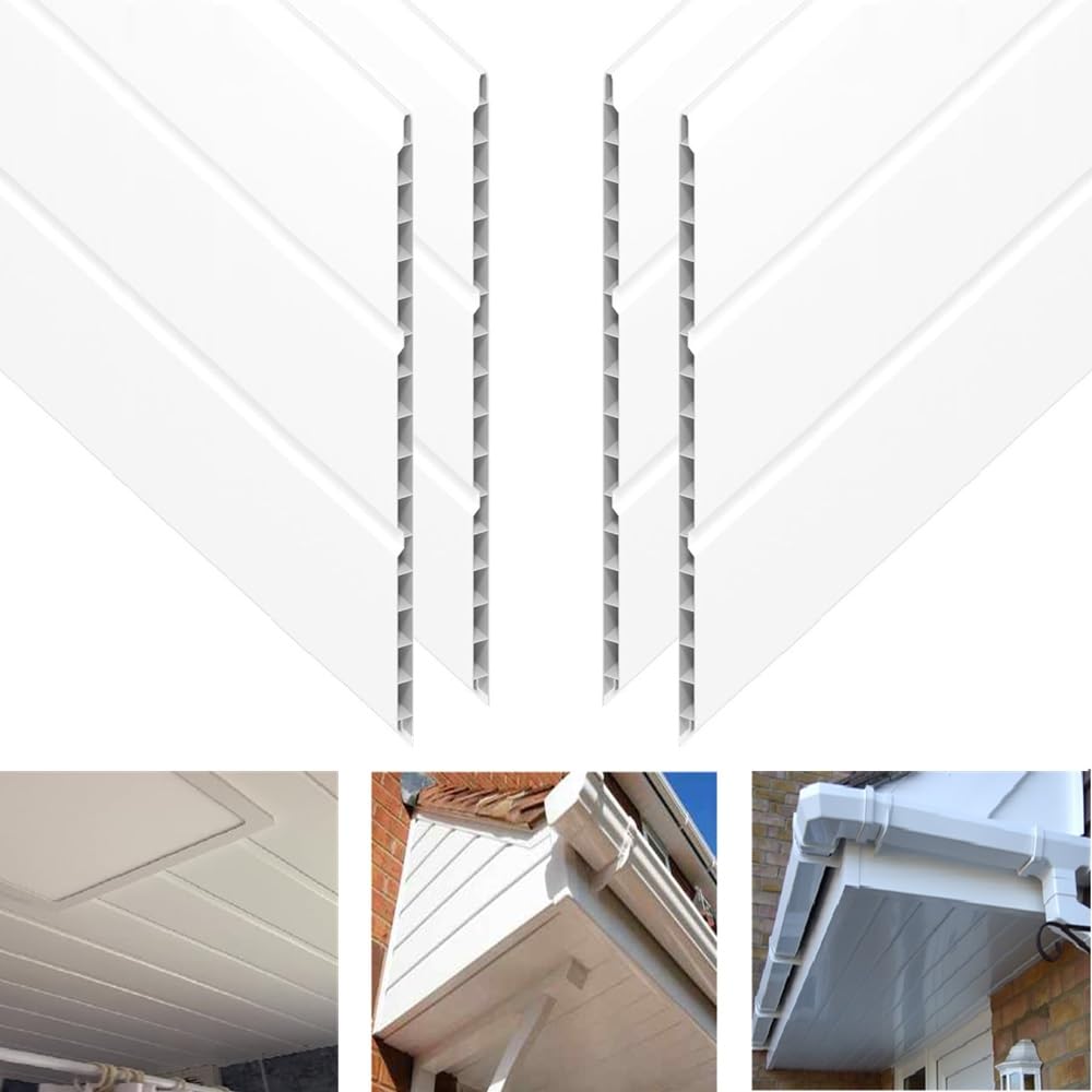 Hollow Soffit Cladding Board - White Plastic Soffit Board 5m Length x 300mm - 4 Length Pack