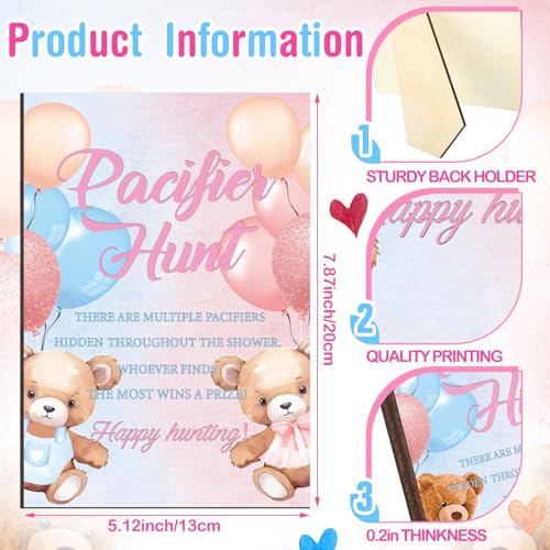 Image of Thyle 51 Pcs Bear Pacifier Hunt Baby Shower Games Include Hunt Sign and 50 Acrylic Pacifiers for Pink and Blue Baby Shower Game Decoration Sets Gender Reveal Newborn Announcement Party Decor