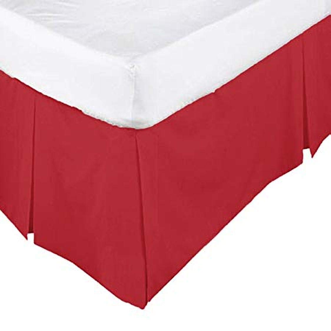 Larence Caprino Red Luxury Plain Dyed Pleated Poly Cotton Platform Base Valance Sheets (Single)