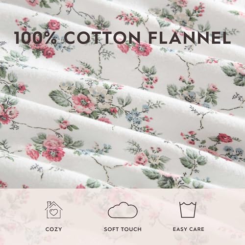 Image of Laura Ashley - Flannel Sheets Full Size, Anti-Pilling & Wrinkle Resistant Cotton, Touchably Soft for All-Season Comfort - Bed Sheets with Matching Pillowcases & Fitted Sheet (Le Fleur Pink)